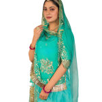 Aqua Green Banarsi Rajputi Suit | Zari Sequins & Aari Work on Bamber Satin | Jaipurio Designer Collection